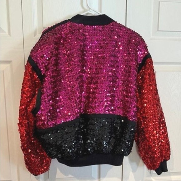 Vintage Gamma LA Sequin Bomber Jacket Lg Eclectic Vibrant Artsy Block Party - Picture 5 of 7